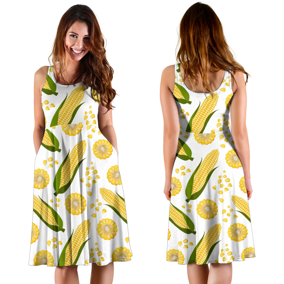 Corn Pattern Print Design 05 Sleeveless Midi Dress