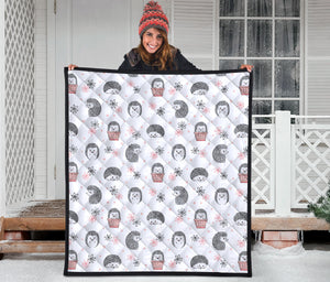Hedgehog Pattern Print Design 02 Premium Quilt
