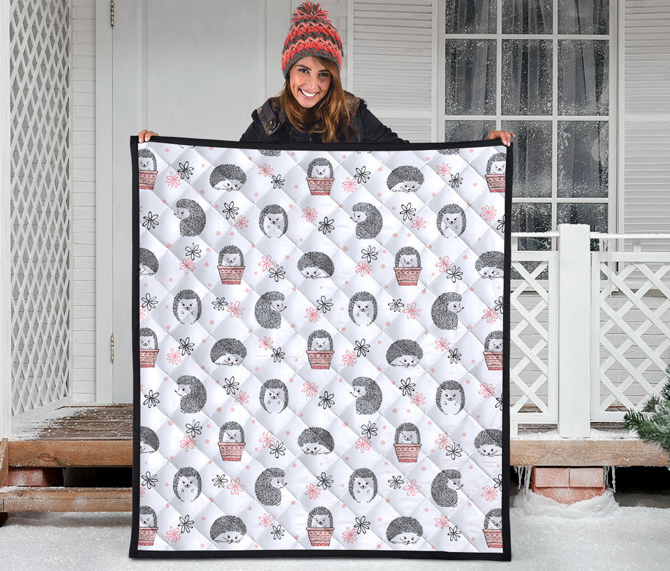 Hedgehog Pattern Print Design 02 Premium Quilt