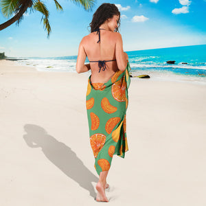 Orange Fruit Pattern Green Background Sarong