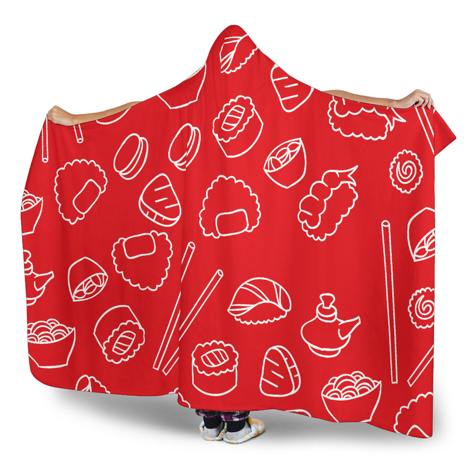Sushi Pattern Red Background Hooded Blanket