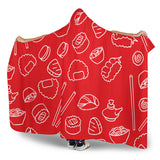 Sushi Pattern Red Background Hooded Blanket