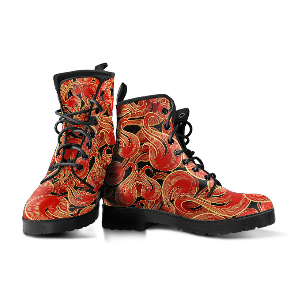 Fire Flame Pattern Leather Boots
