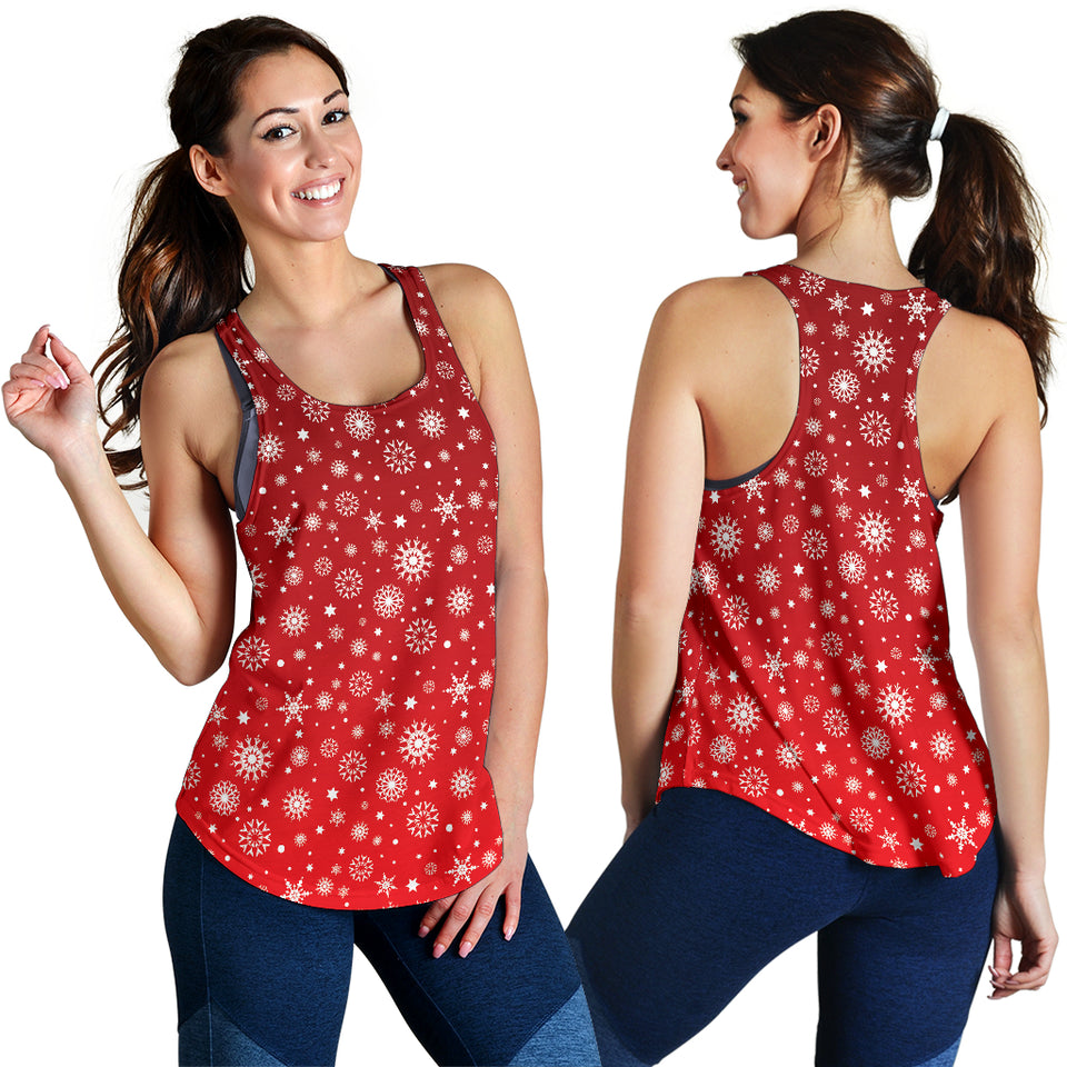 Snowflake pattern red background Women Racerback Tank Top