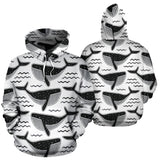 Black Whale Pattern Men Women Pullover Hoodie