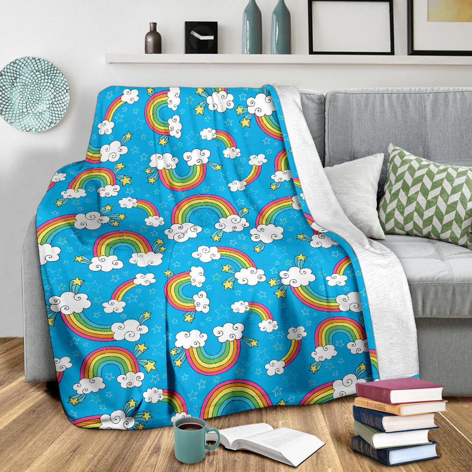 Rainbows Sky Clouds Pattern Premium Blanket