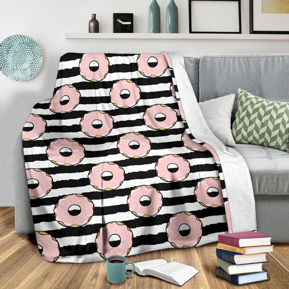 Donuts Pink Icing Striped Pattern Premium Blanket