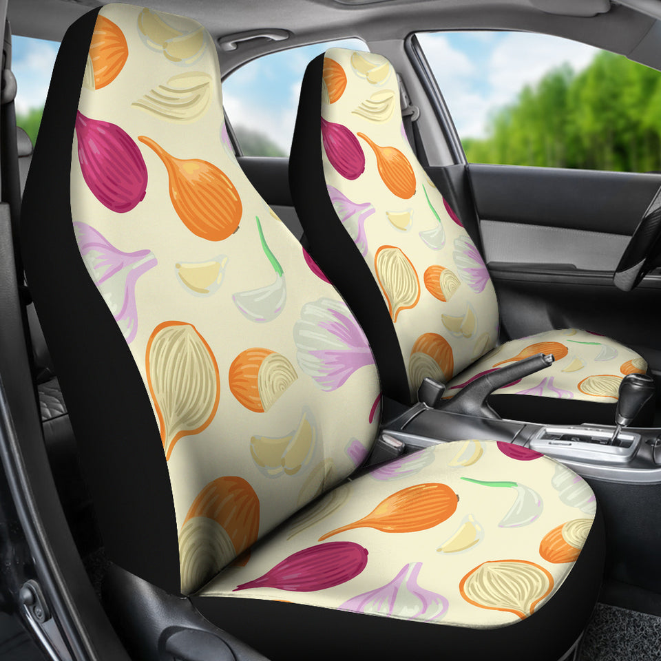 Onion Garlic White Red Pattern Universal Fit Car Seat Covers