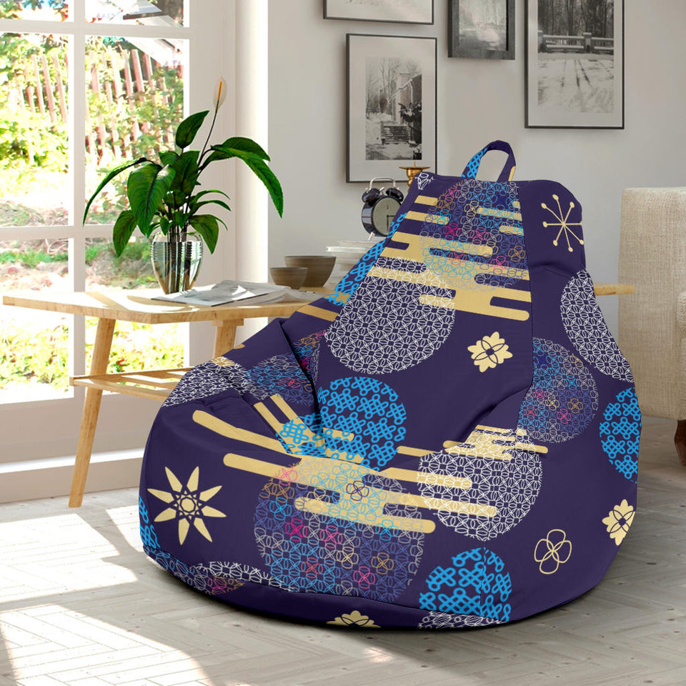 Blue Japanese Pattern Cloud Wave Flower Bean Bag Cover