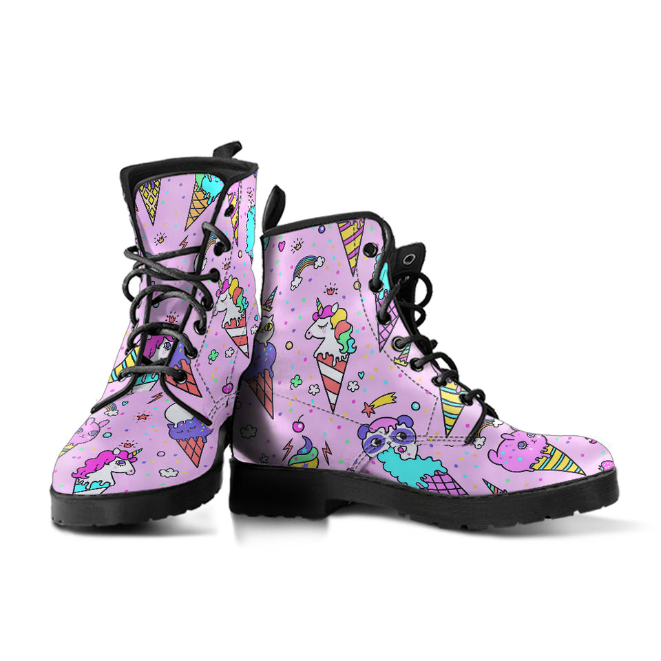 Cute Ice Cream Cone Animal Pattern Leather Boots