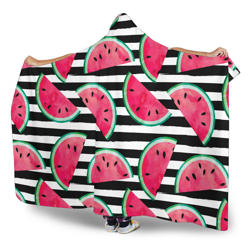 Watercolor Paint Textured Watermelon Pieces Hooded Blanket