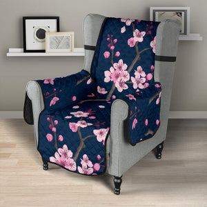 Pink sakura cherry blossom blue background Chair Cover Protector