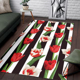 Red And White Tulips Pattern Area Rug