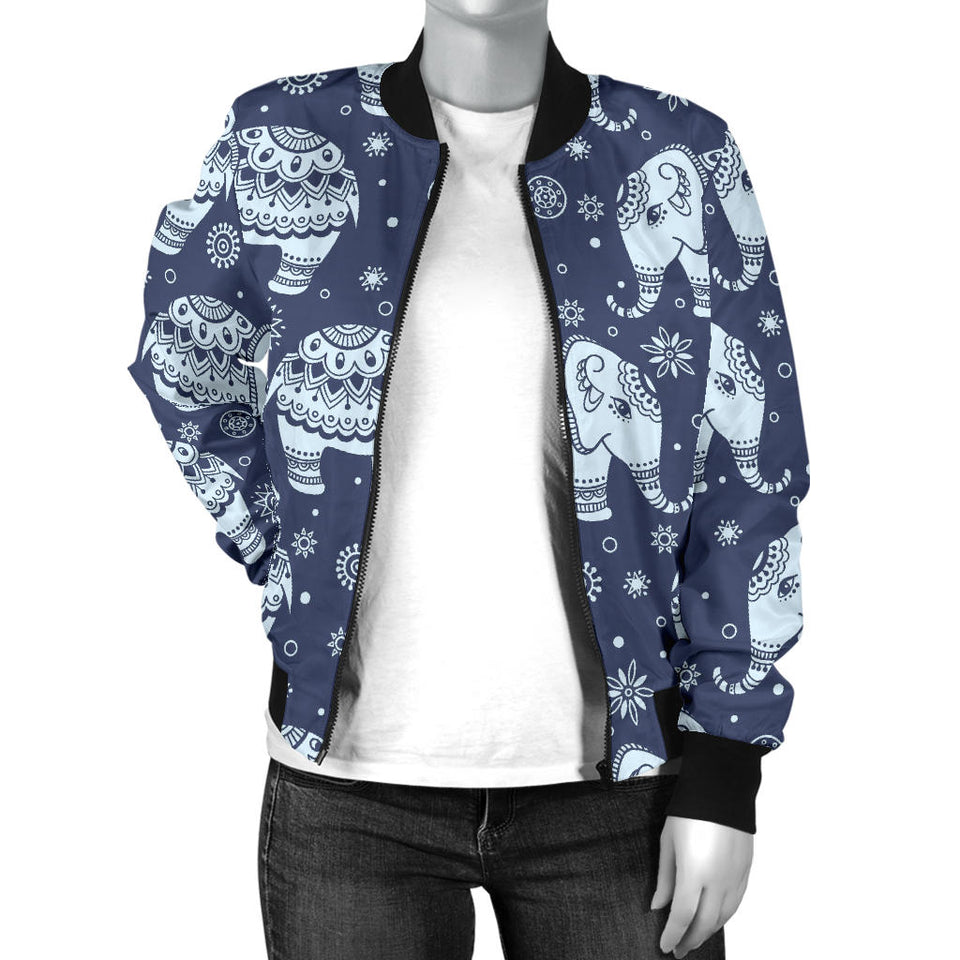 Elephant Tribal Design Pattern Women'S Bomber Jacket