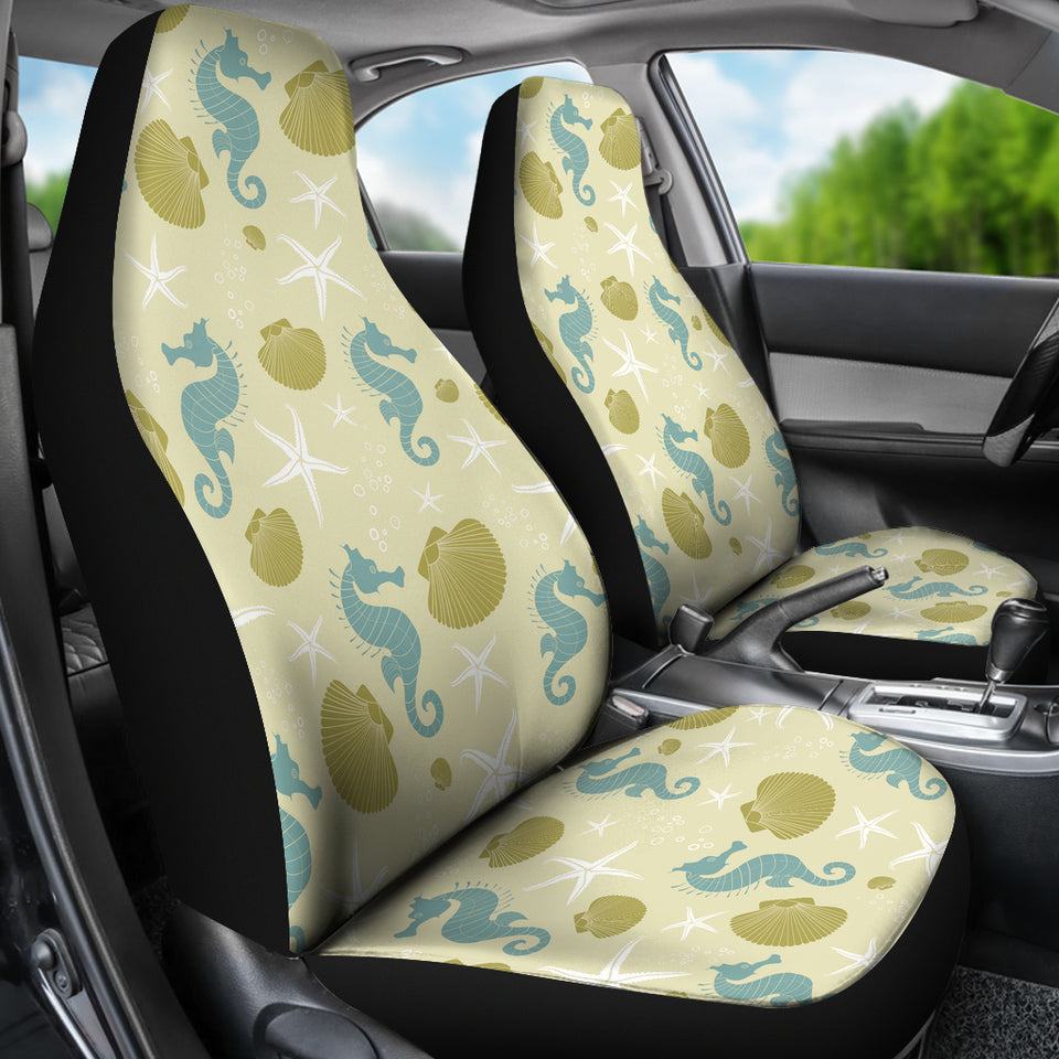 Seahorse Shell Starfish Pattern Background  Universal Fit Car Seat Covers