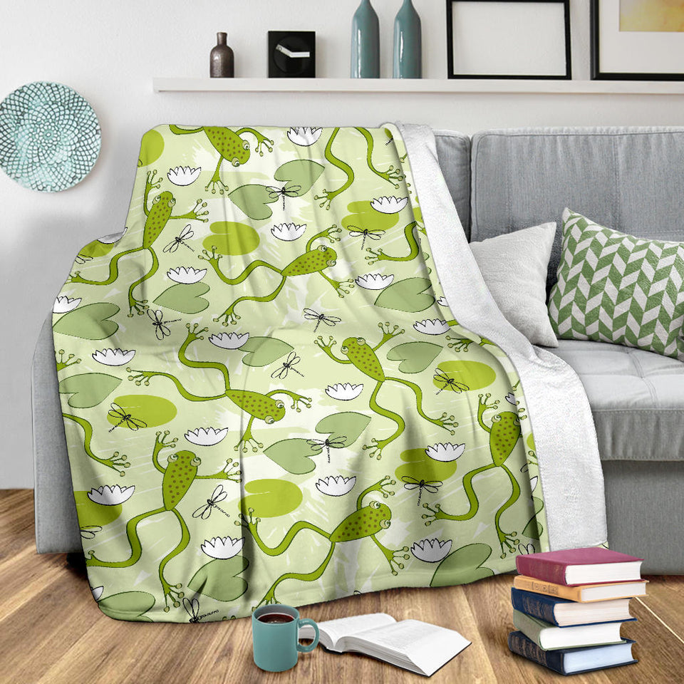 Cute Frog Dragonfly Pattern Premium Blanket