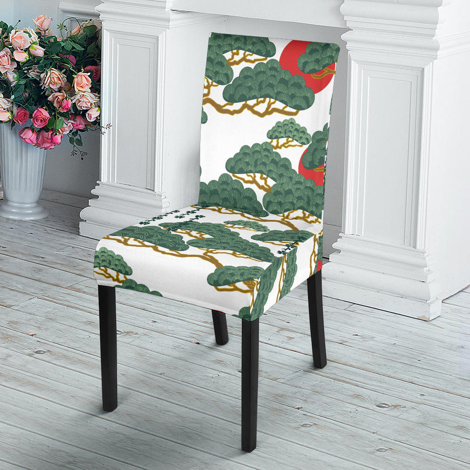 Bonsai Red Sun Japanese Pattern Dining Chair Slipcover
