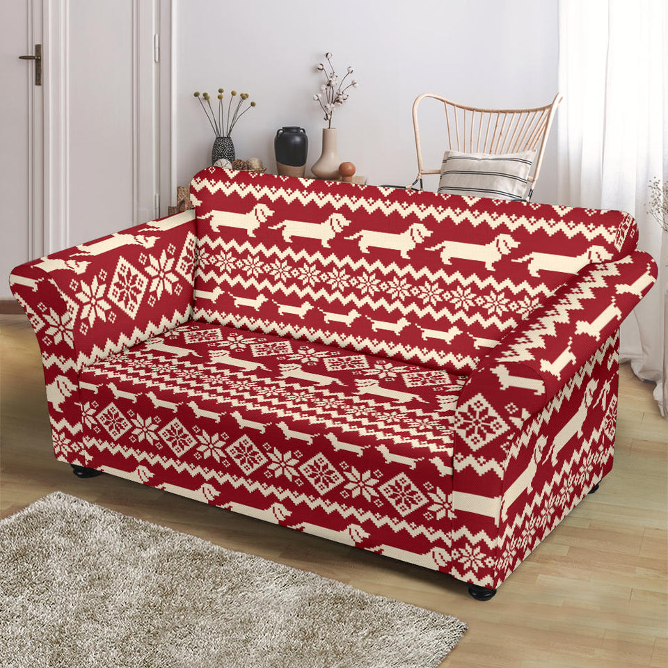 Dachshund Nordic Pattern Loveseat Couch Slipcover