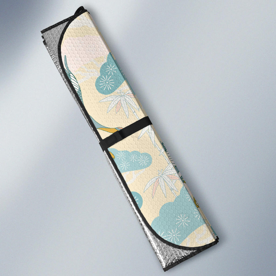 Bonsai Bamboo Stork Japanese Pattern Cream Theme Car Sun Shade