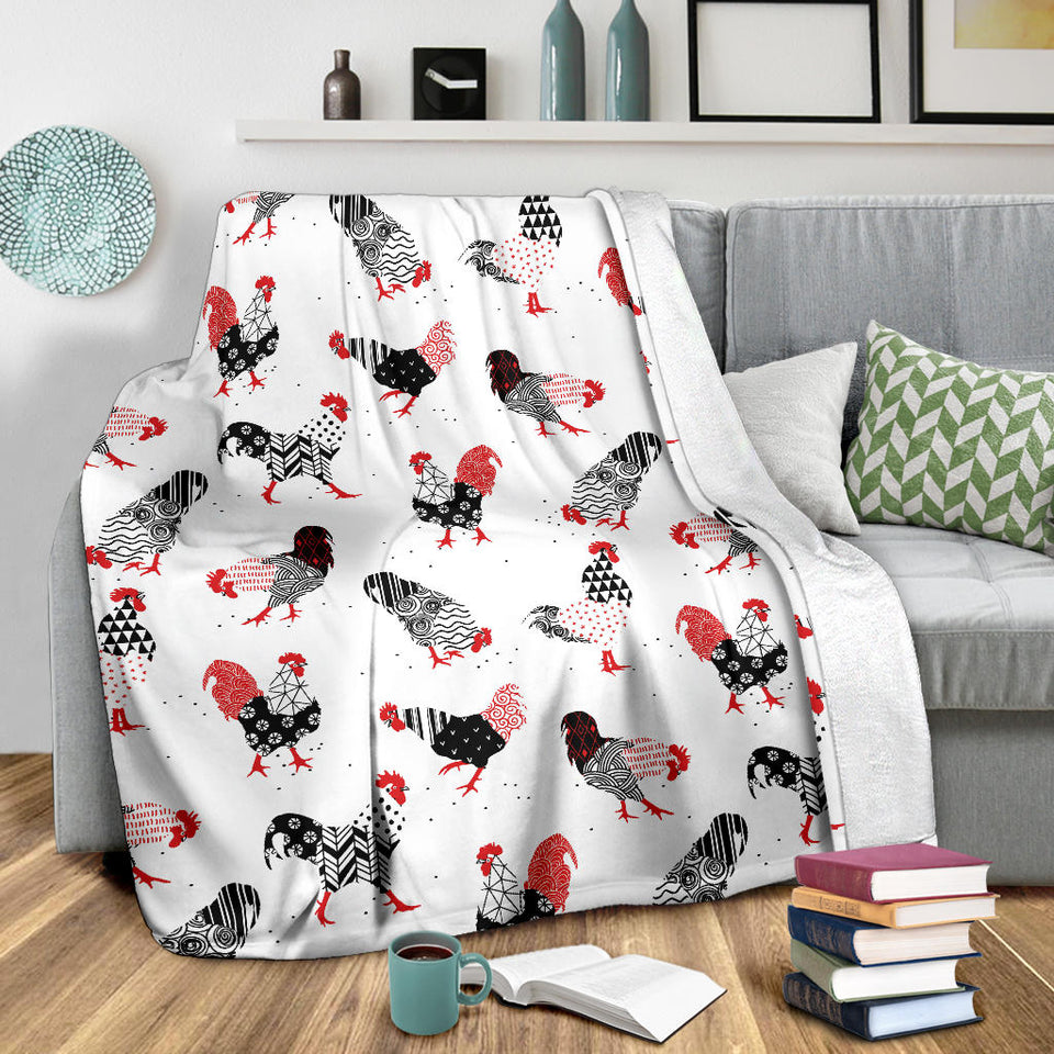 Cool Rooster Chicken Cock Floral Ornament Background Premium Blanket