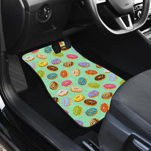 Colorful Donut Pattern Green Background Front Car Mats