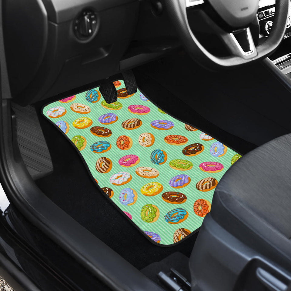Colorful Donut Pattern Green Background Front Car Mats