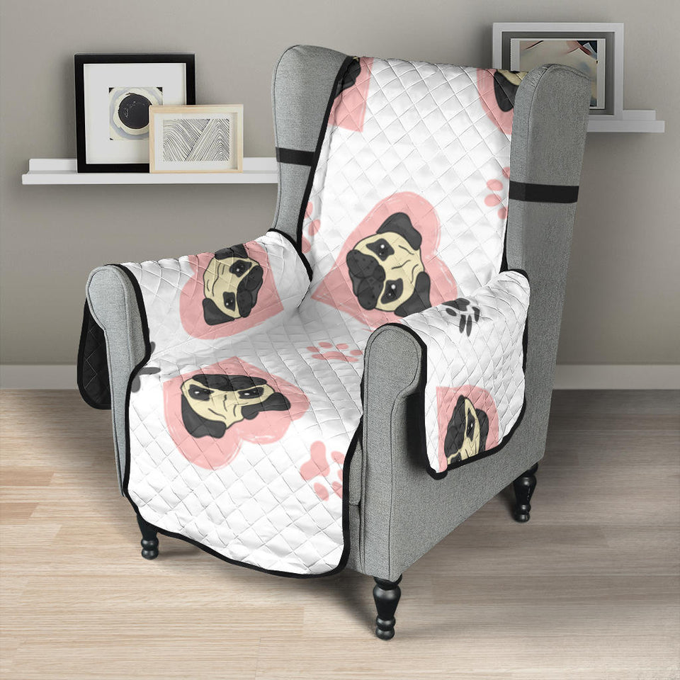 Cute pugs pink heart paw pattern Chair Cover Protector