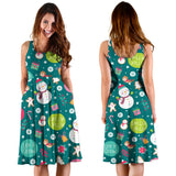 Snowman Bird Decorative Elements Christmas Pattern Sleeveless Midi Dress