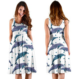 Dolphins Pattern Dotted Background Sleeveless Midi Dress