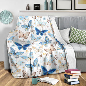 Blue Butterfly Pattern Premium Blanket