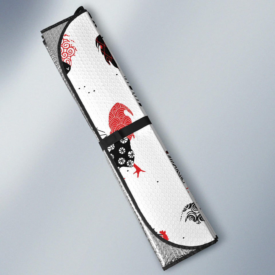 Cool Rooster Chicken Cock Floral Ornament Background Car Sun Shade