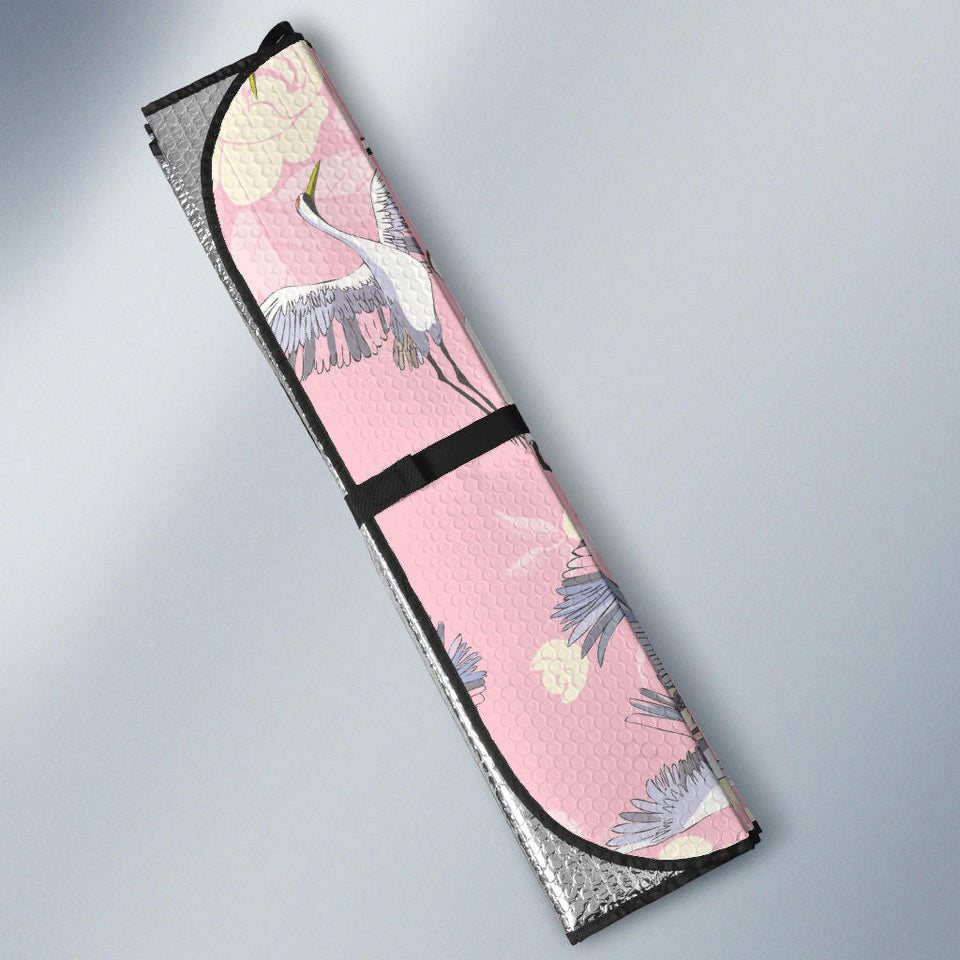 Japanese Crane Rose Pattern Car Sun Shade