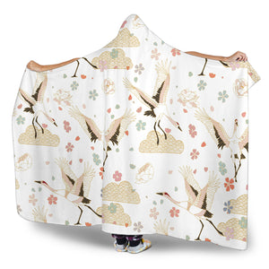 Beautiful Japanese Cranes Pattern Hooded Blanket