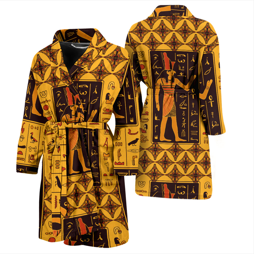 Egypt Hieroglyphics Pattern Print Design 05 Men's Bathrobe