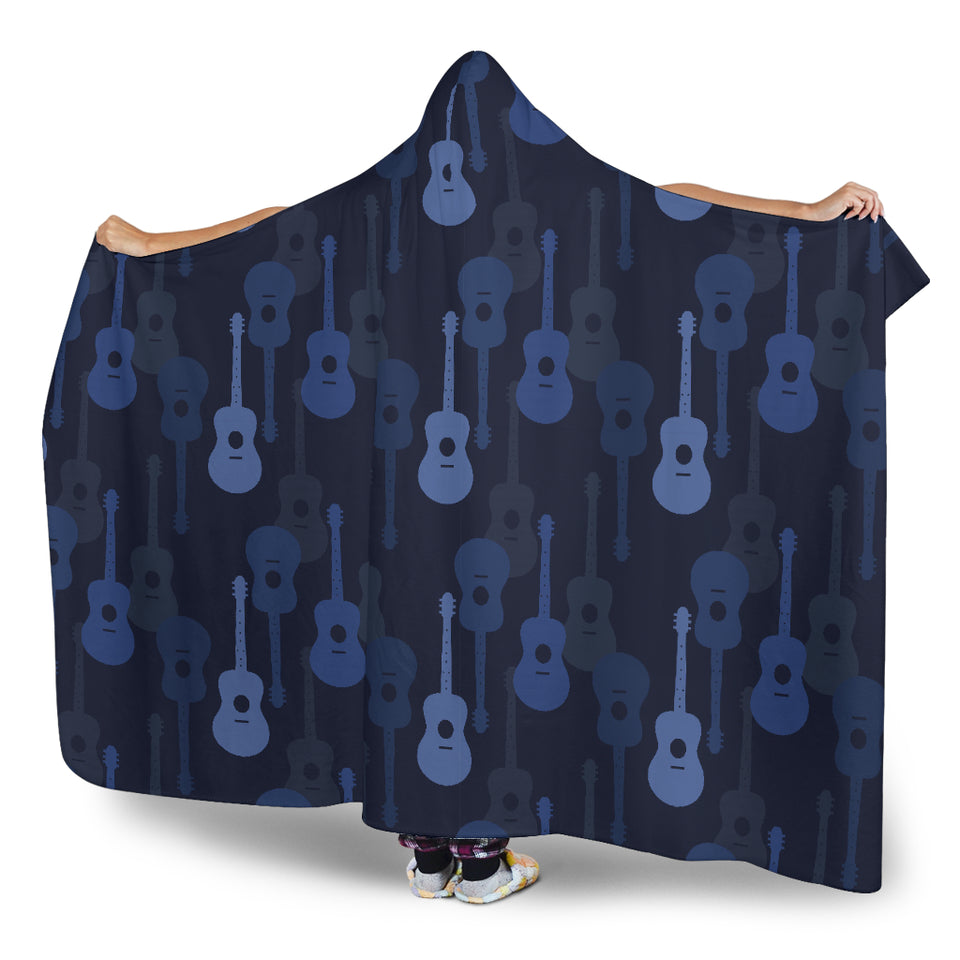 Blue Theme Guitar Pattern Hooded Blanket