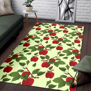 Red Apples Leaves Pattern Area Rug
