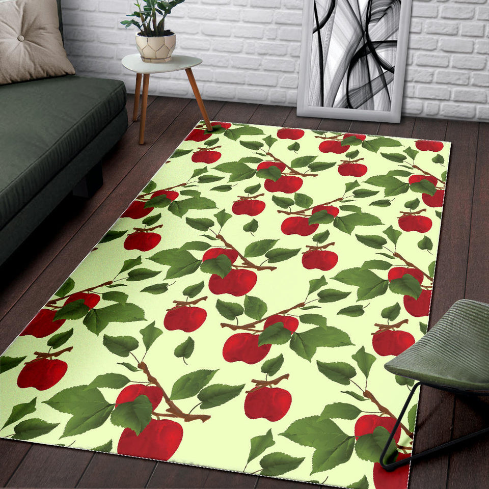 Red Apples Leaves Pattern Area Rug
