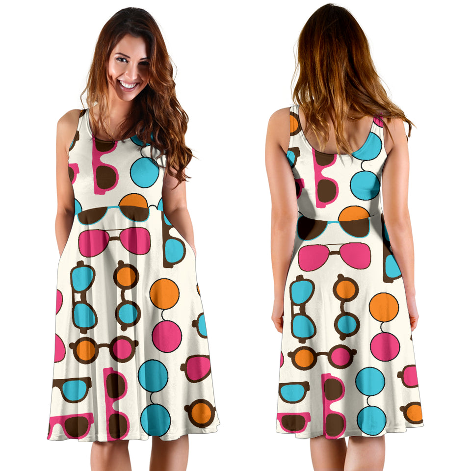 Sun Glasses Pattern Print Design 03 Sleeveless Midi Dress