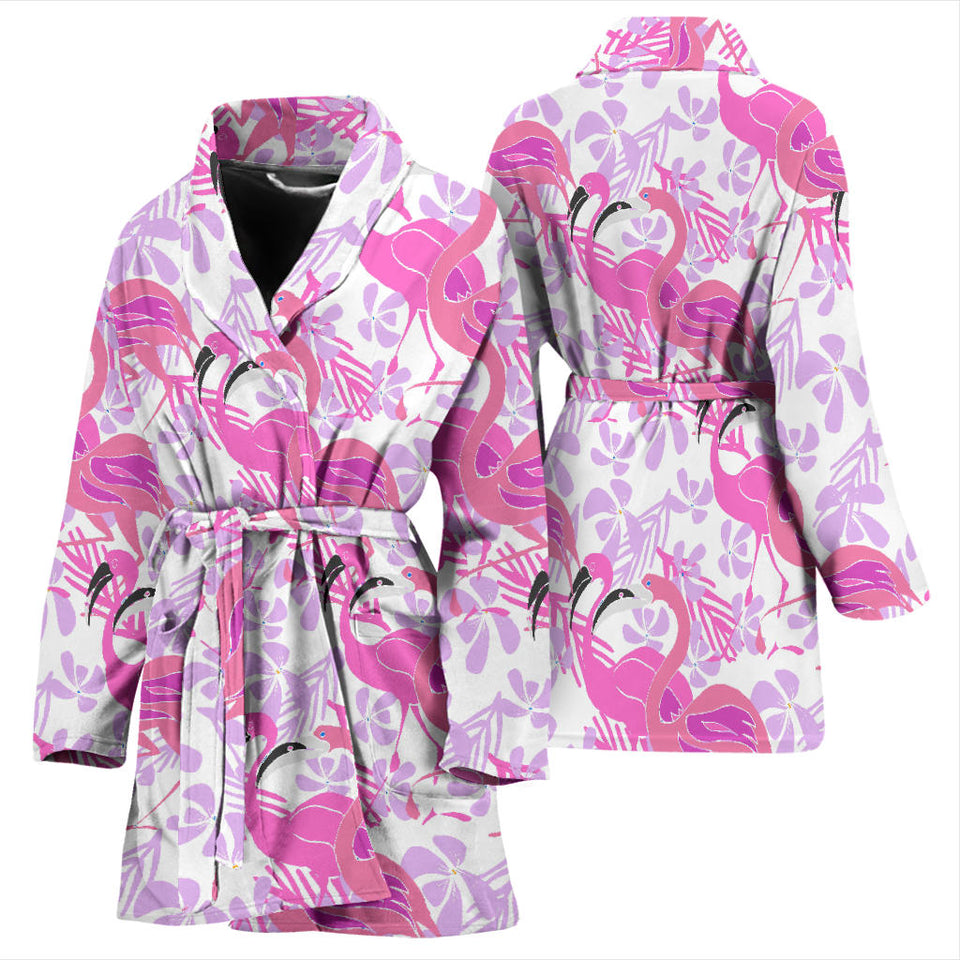 Pink Flamingo Flower Pattern Women'S Bathrobe