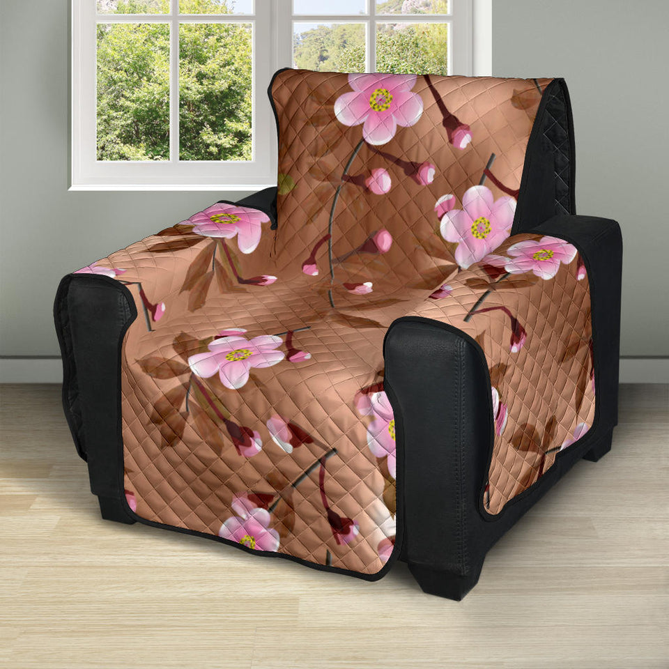 Pink sakura cherry blossom drak brown background Recliner Cover Protector