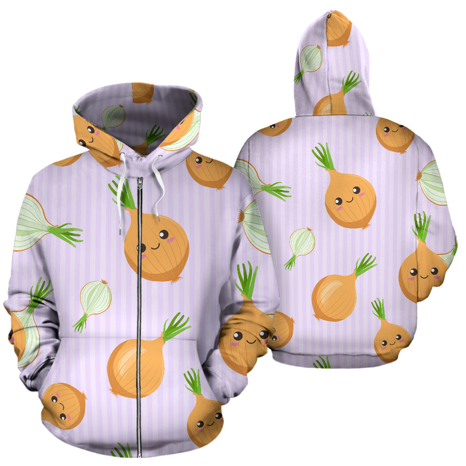 Cute Onions Smiling Faces Purple Background Zip Up Hoodie