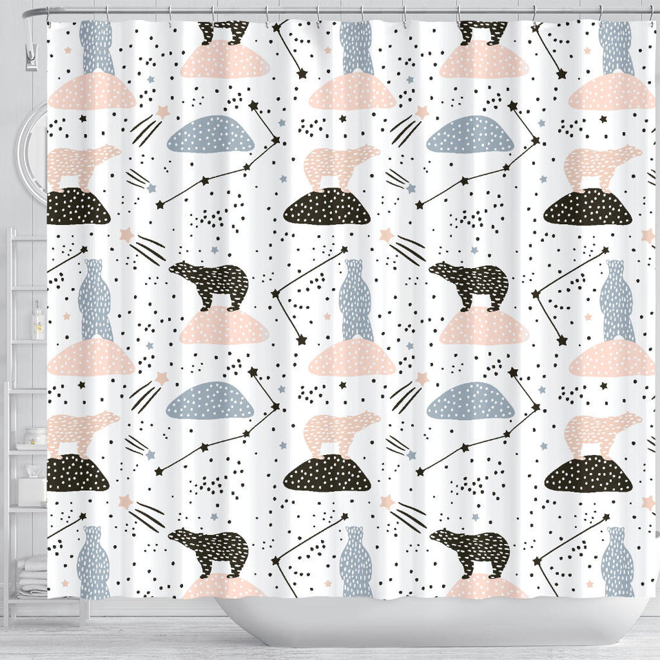 Polar Bears Star Poka Dot Pattern Shower Curtain Fulfilled In US