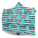 Cute Octopuses Heart Striped Background Hooded Blanket