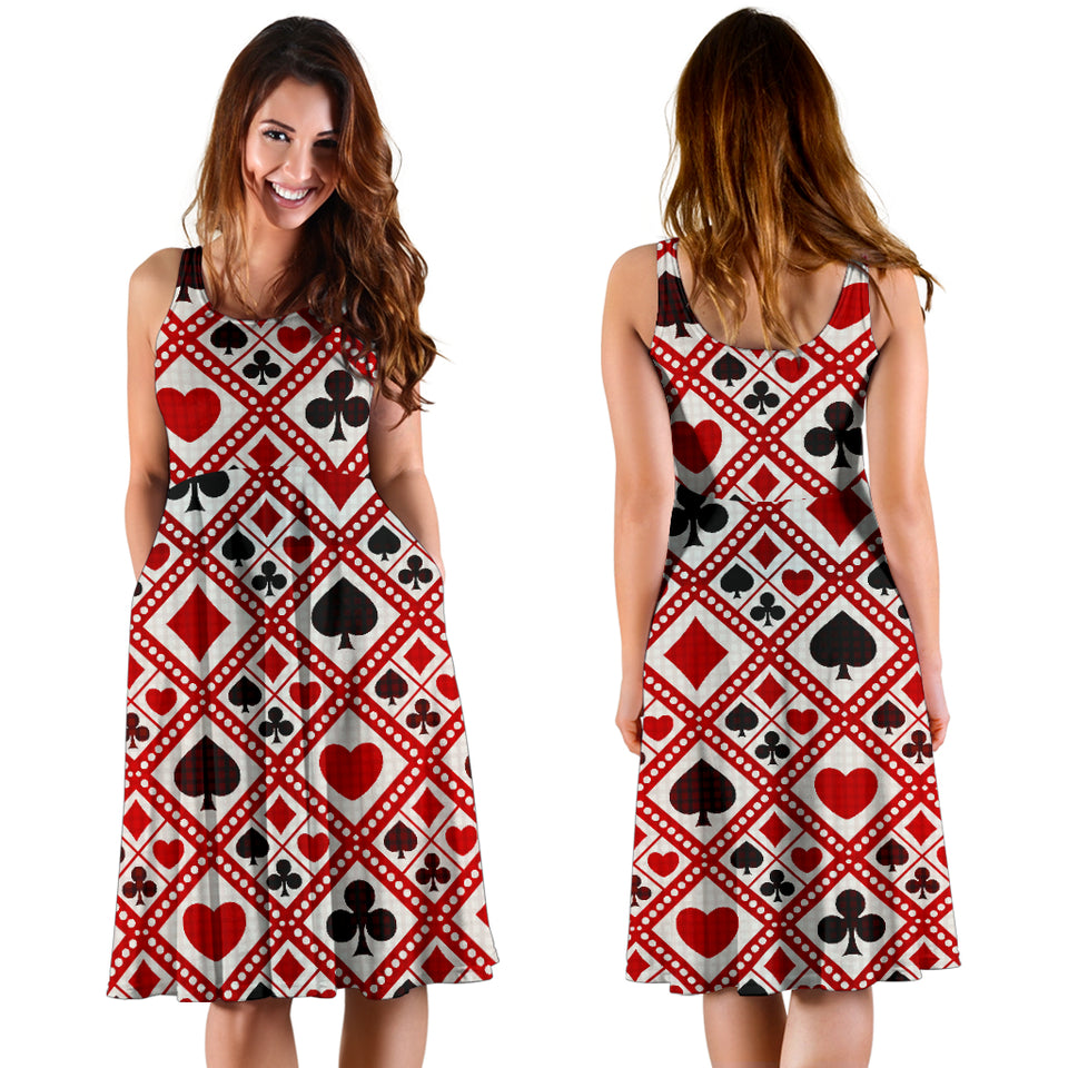 Casino Cards Suits Pattern Print Design 03 Sleeveless Midi Dress