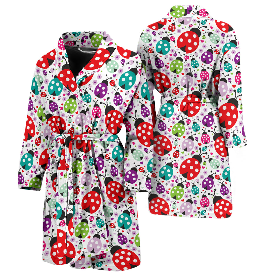Ladybug Pattern Print Design 03 Men's Bathrobe