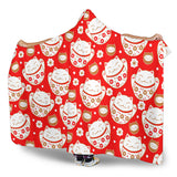 Cute Maneki Neko Lucky Cat Red Background Hooded Blanket