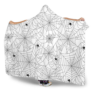 Spider Web Cobweb Pattern White Background Hooded Blanket