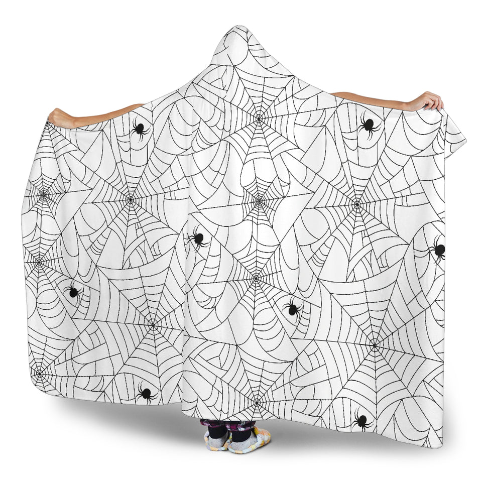 Spider Web Cobweb Pattern White Background Hooded Blanket