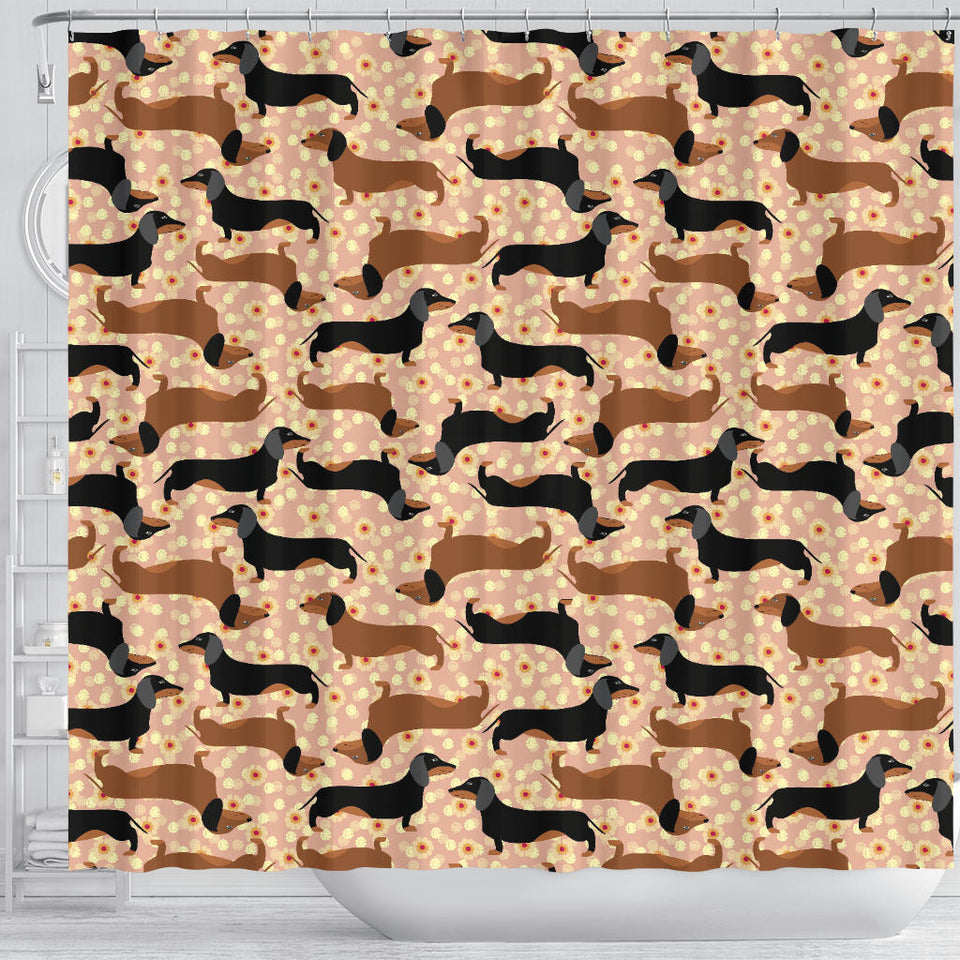 Dachshund Floral Background Shower Curtain Fulfilled In US