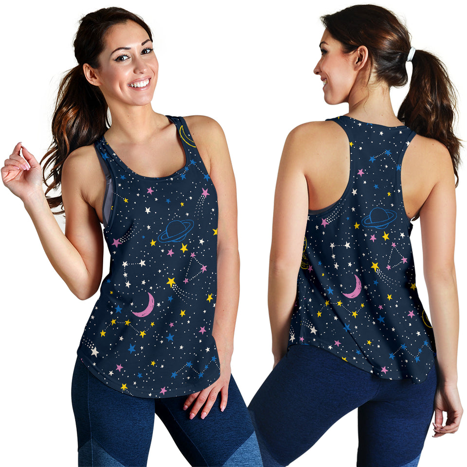 space pattern with planets, comets, constellations and stars Women Racerback Tank Top
